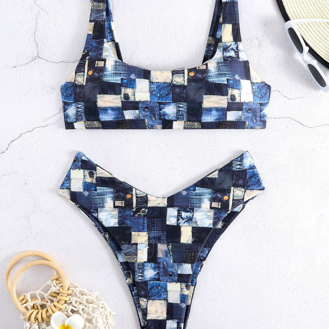 Dame bikini-sæt med trendy geometrisk design og høj benudskæring Stilla