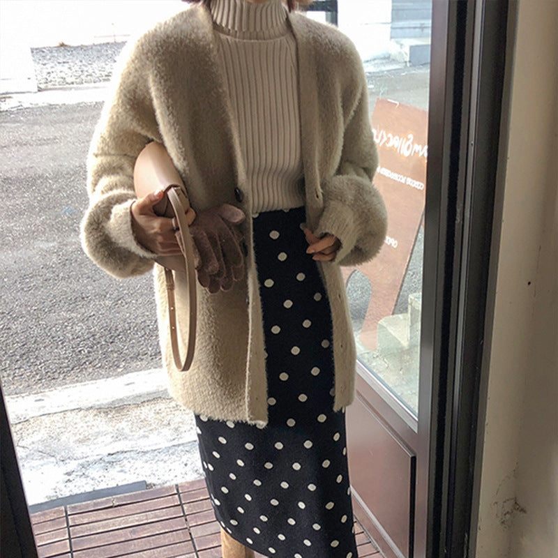 Kvinders hyggelige strikket cardigan med store knapper og en afslappet pasform Stilla