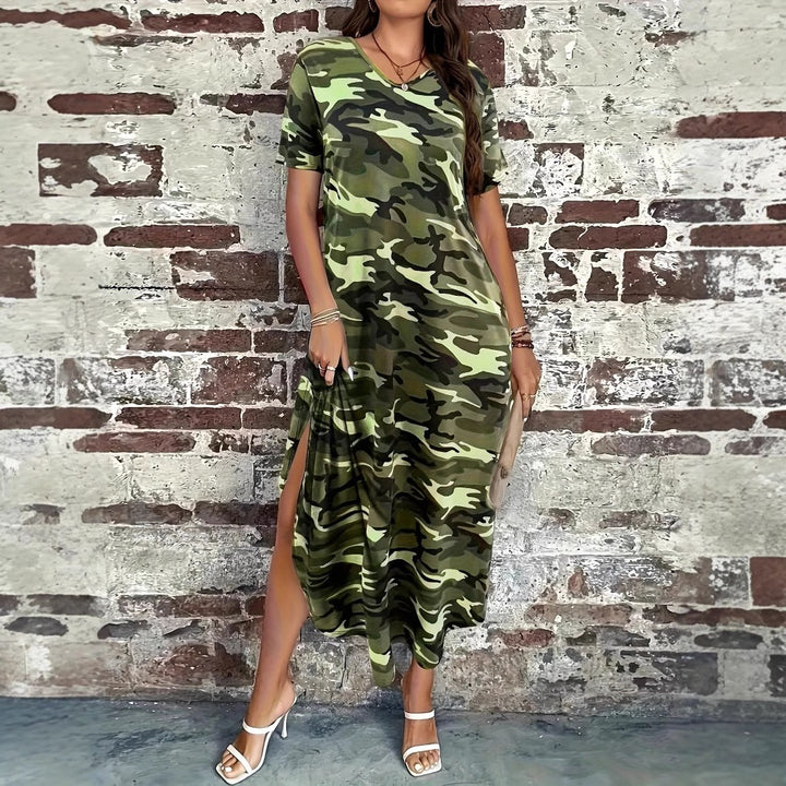 Dame afslappet maxikjole med camouflage-mønster Stilla
