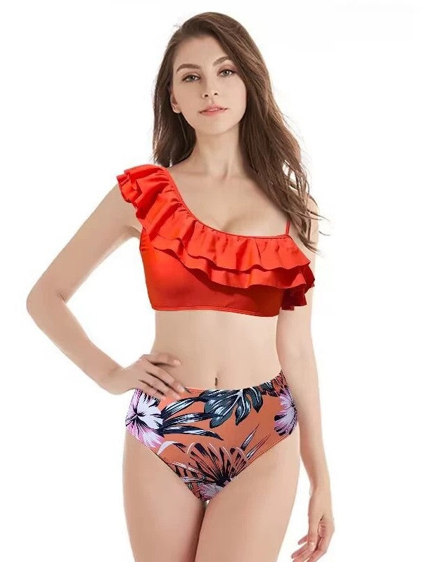 Dame Rüschentropfenprint Høj Talje Bikini Sæt Stilla