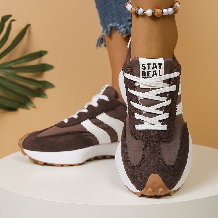 Dame nan retro-inspirerede plateausneakers i velourlæder-look med profileret gummisål Skovae