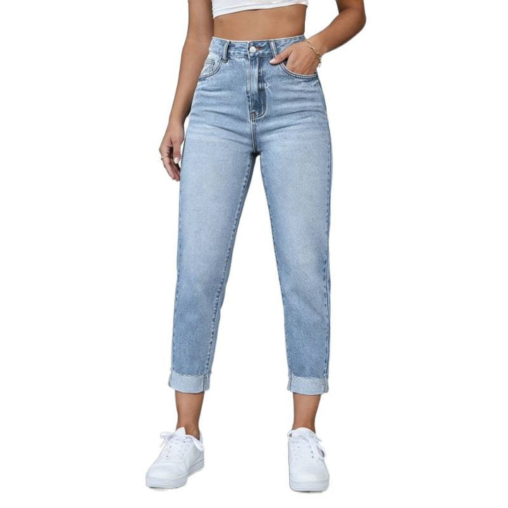 Dame Højtaljede jeans med frynset kant Skovae