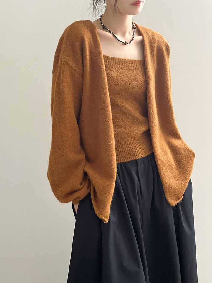 Dame afslappet strikcardigan med åben front og elegant silhuet Stilla