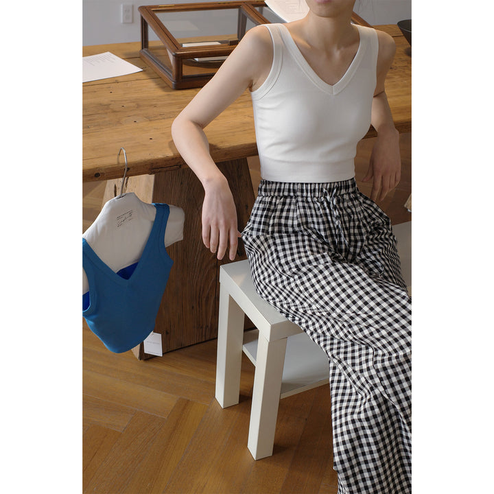 Dame ærmeløs V-udskæring Crop-Top i højkvalitets materialeblanding Stilla