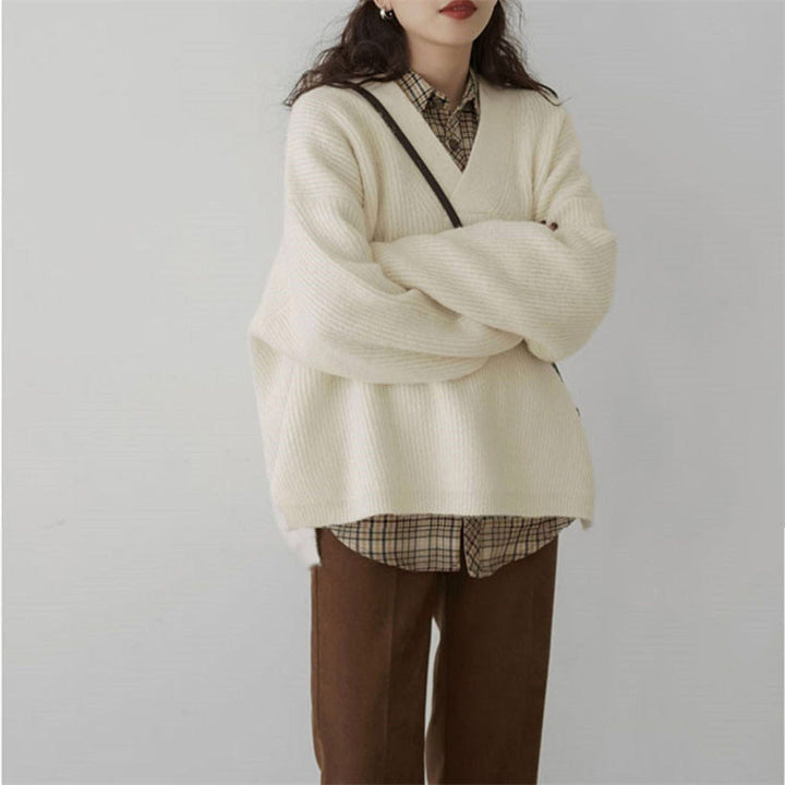 Kvinders V-Hals Chunky Strik Sweater Stilla