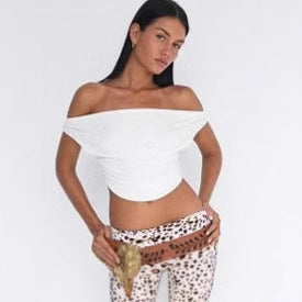 Femme Off-Shoulder Rüsch Crop Top Stilla