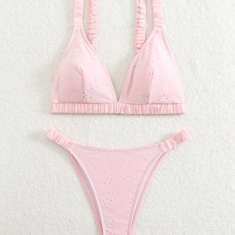 Dame trekant-bikini-sæt med legesygt flæse-design Skovae