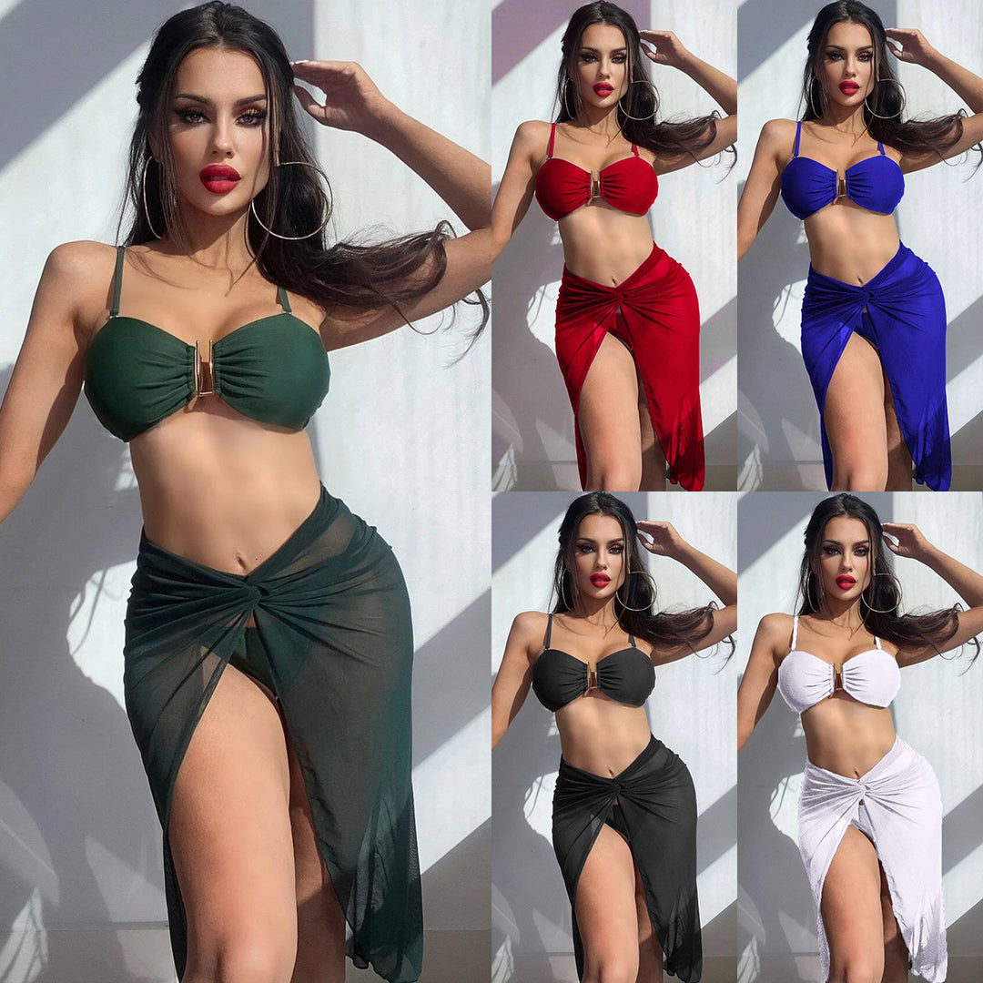 Dame bikini-sæt med fashionabel viklesarong og elegant top Stilla