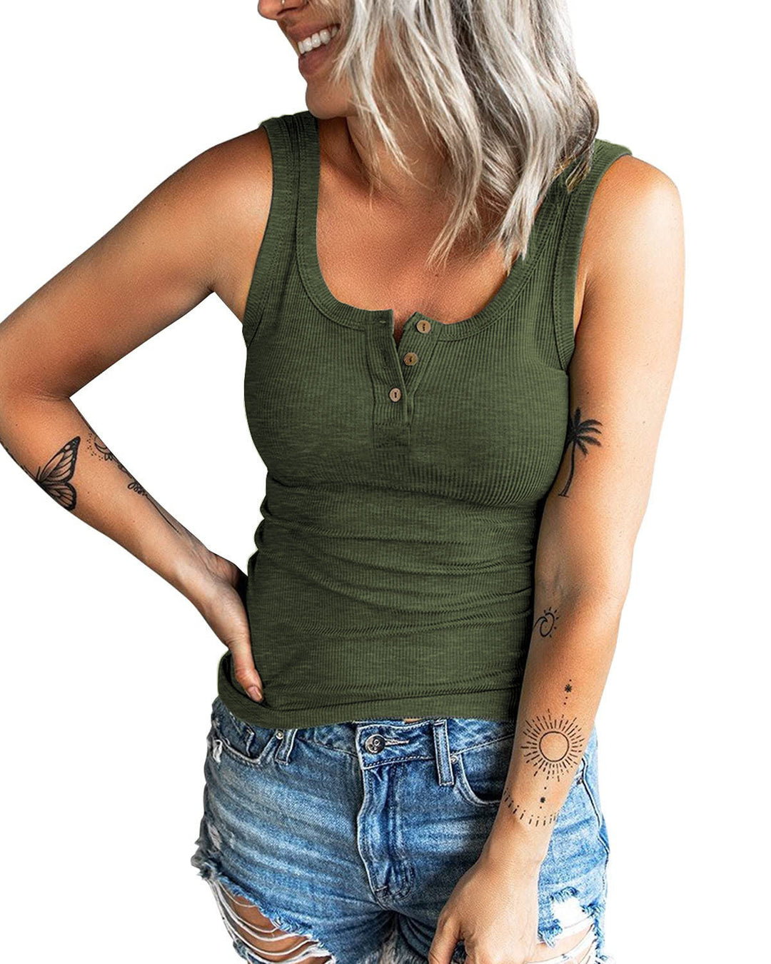 Dame Ribstrik Knap-Op Tanktop Stilla