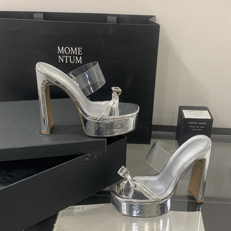 Dame Glamourøse Plateau-Sandaler med transparente Remme og Smykke detaljer Stilla