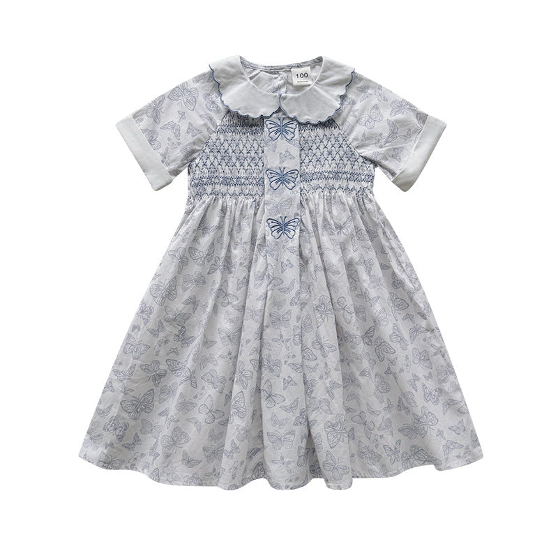 Pige Sommerfuglprint Smocked Kjole Stilla