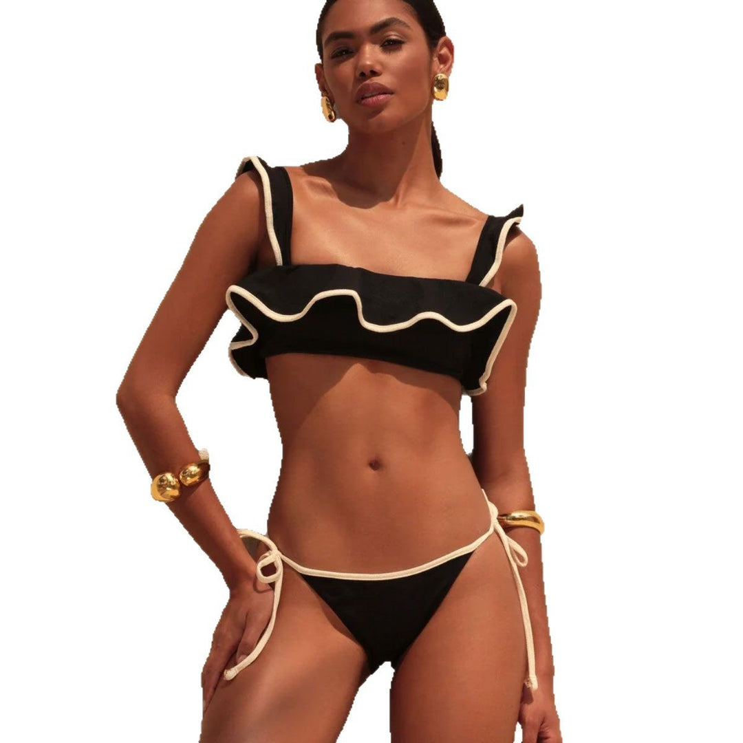 Dame Bikini-sæt med kontrasterende flæsedetaljer og justerbare bånd Stilla