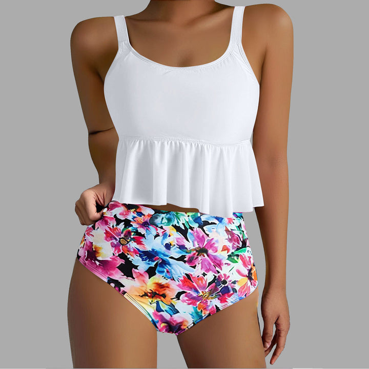Dame Sport Tankini-Sæt med blomsteret Volant-top og højt skåret slip Stilla
