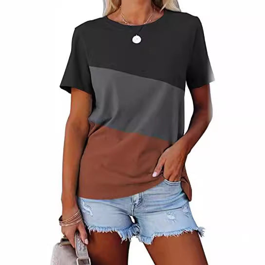 Dame Trendy Kortærmet T-Shirt med moderne Farveblokdesign Stilla