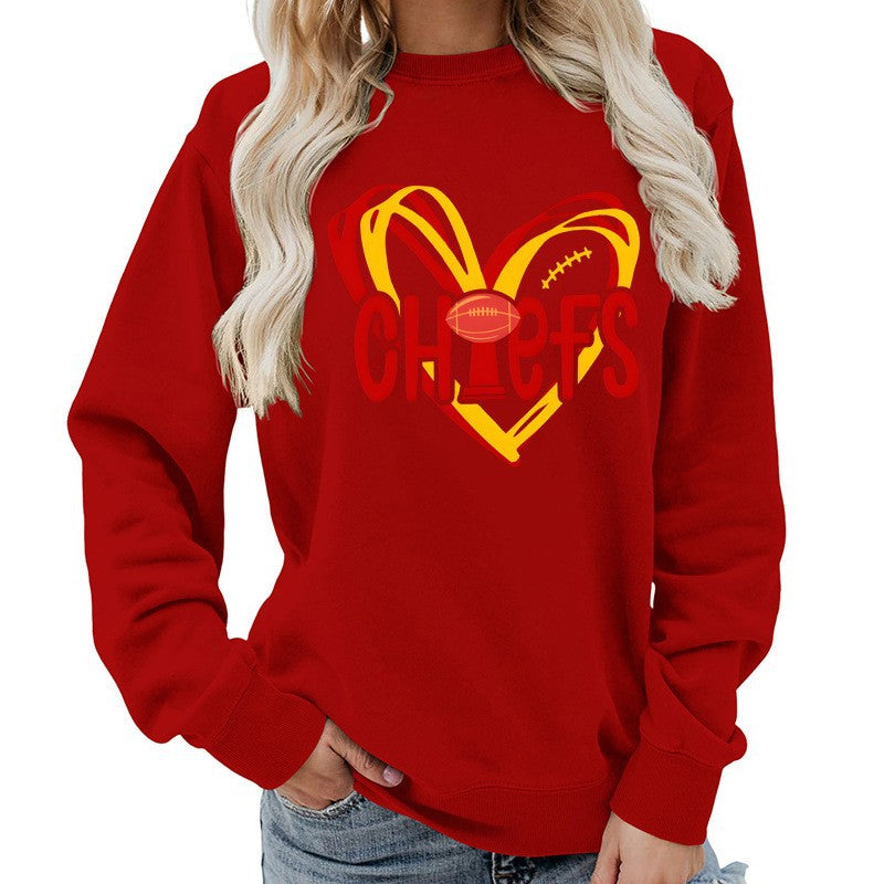 Kvinders sweatshirt med hjerte-design og kreative sportsgrafikker Stilla