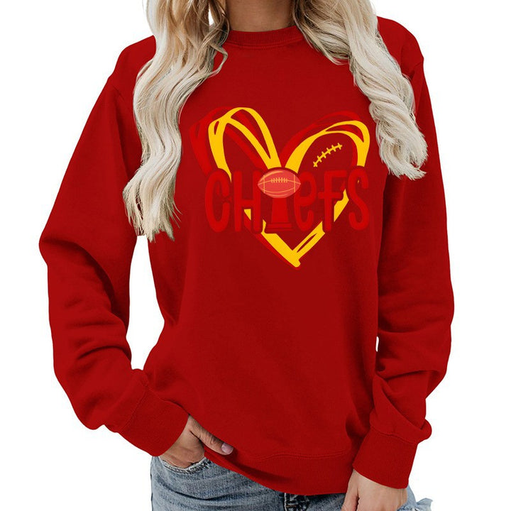 Kvinders sweatshirt med hjerte-design og kreative sportsgrafikker Stilla