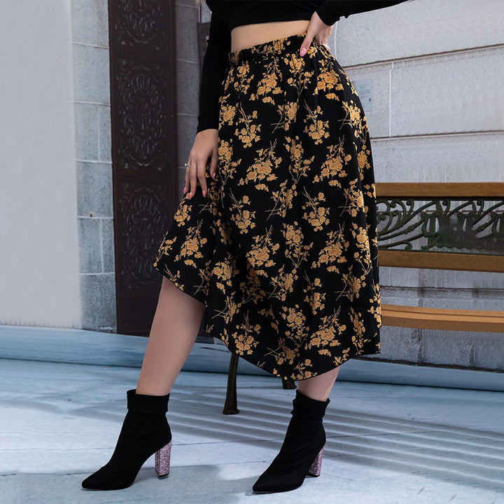 Dame blomsterformet midi-nederdel med elastisk taljebånd og elegant A-linje Stilla
