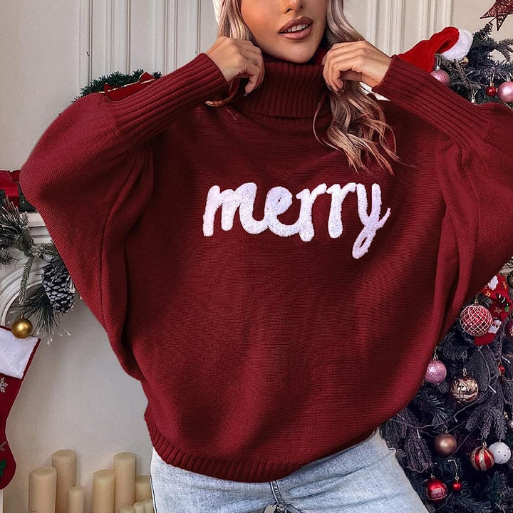 Dame sweater med høj krave og festlig inskrift Stilla