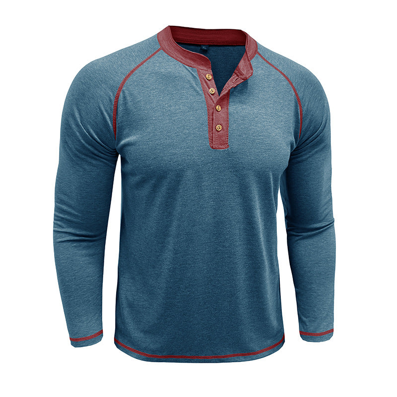 Herrer Langærmet Henley T-shirt med moderne knapdesign og kontrastsømme Stilla