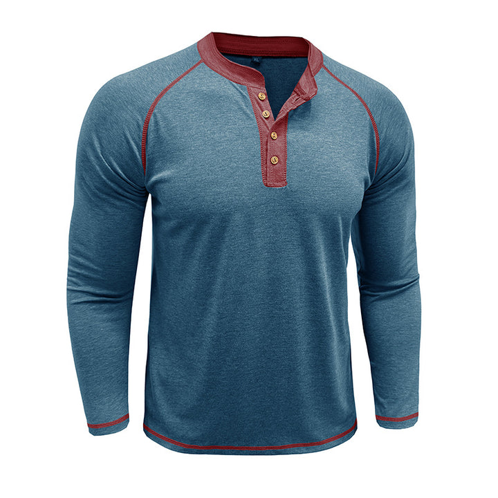 Herrer Langærmet Henley T-shirt med moderne knapdesign og kontrastsømme Stilla
