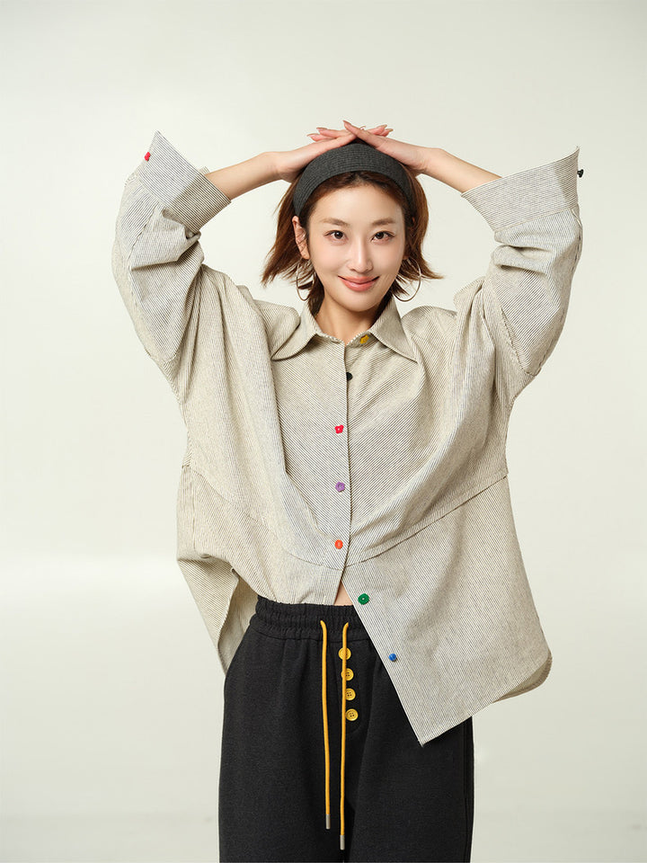 Dame oversized rutet skjorte med fashionable knap detaljer Stilla