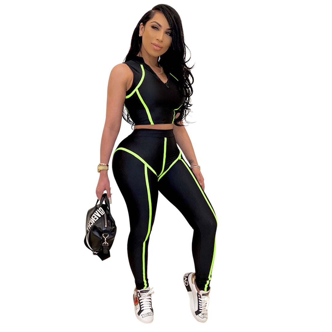 Dame Sporty Crop-Top og Leggings Sæt med Kontrast Syninger Stilla