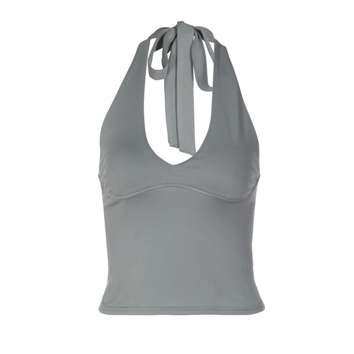 Damen sportliches Cropped-Top mit V-Ausschnitt und figurformendem Schnitt Skovae
