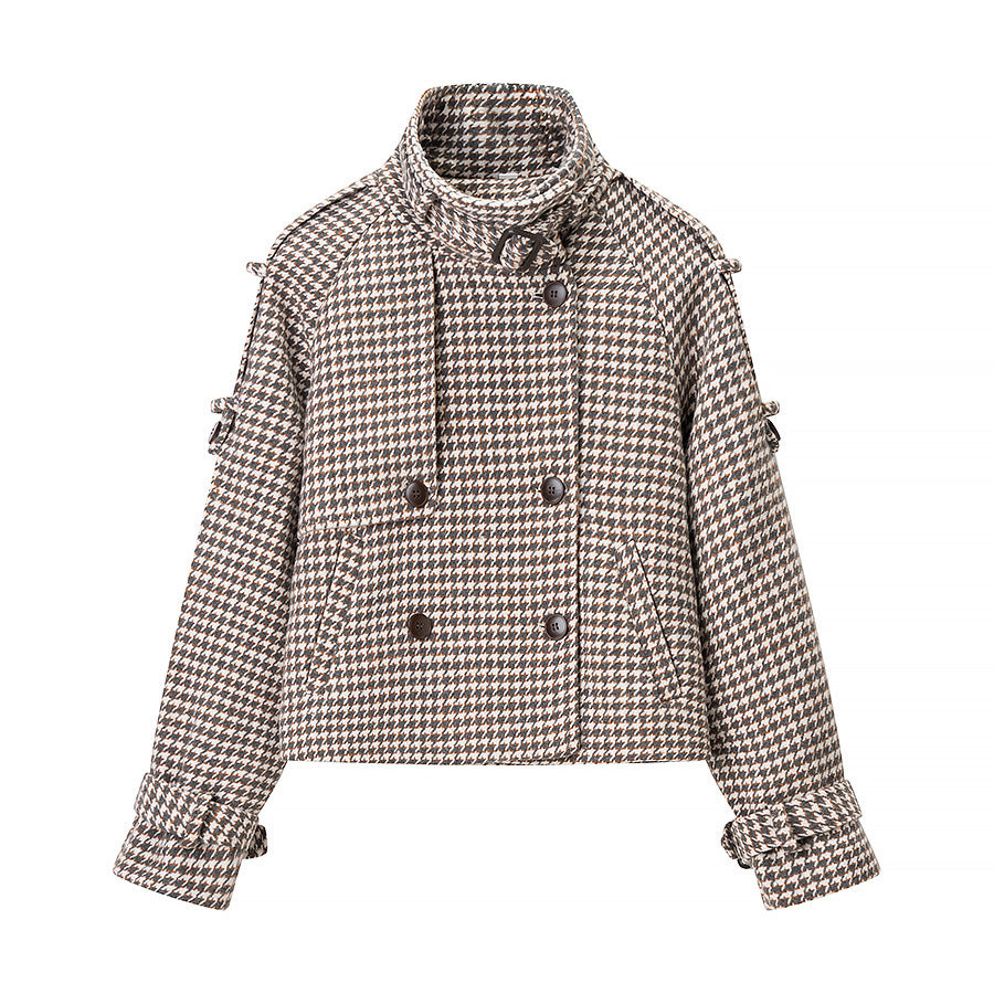 Dame Modeable Tweed Jakke med Dobbelt Knaplukning og Dekorative Detaljer Stilla