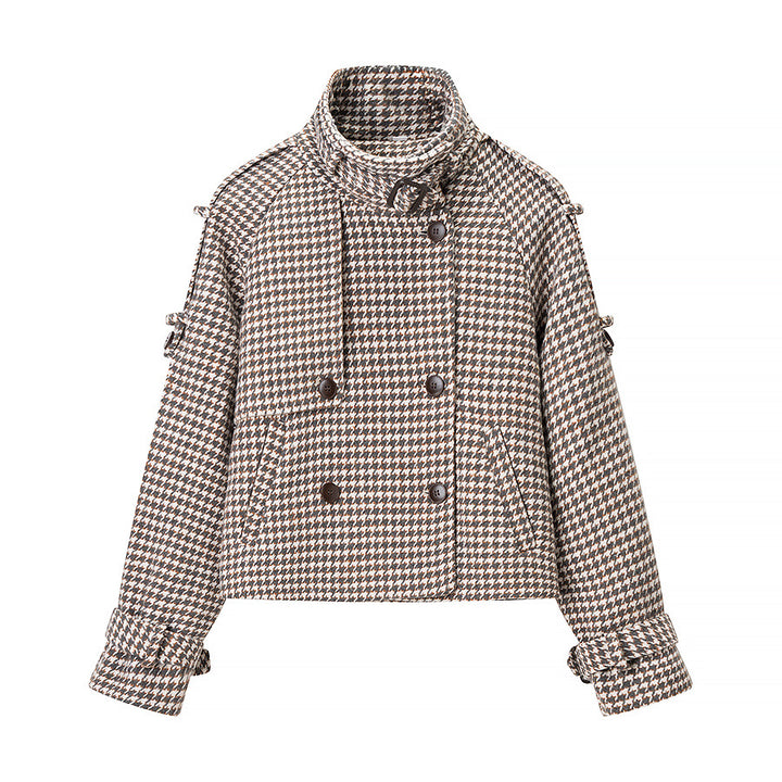 Dame Modeable Tweed Jakke med Dobbelt Knaplukning og Dekorative Detaljer Stilla