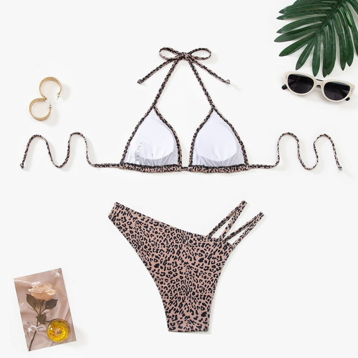 Dame triangel-bikini med justerbare stropper og moderne leopardmønster Skovae