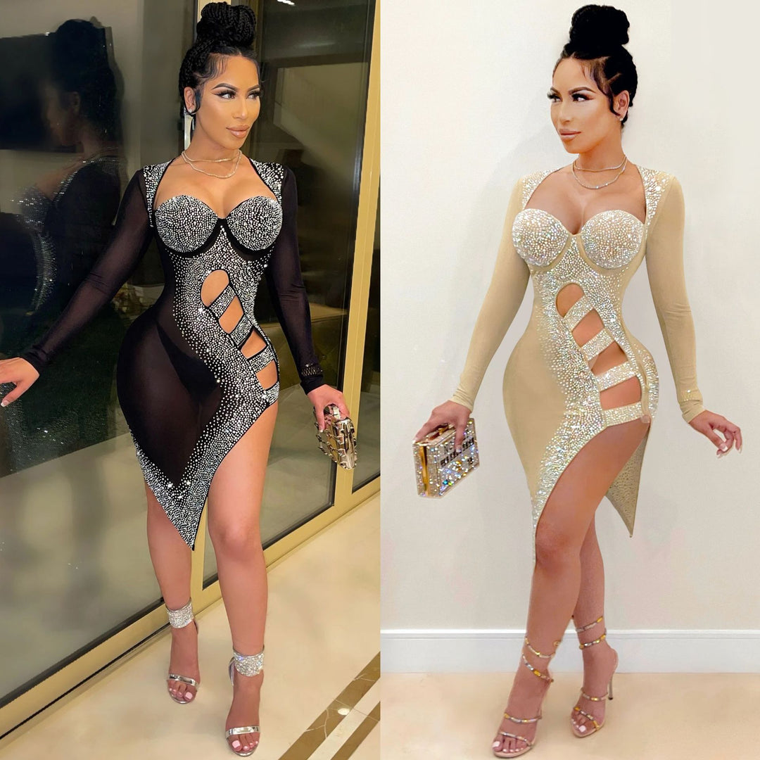 Dame Glamourøst Aftenkjole med funklerende strassapplikationer og raffinerede cut-out-detaljer Stilla