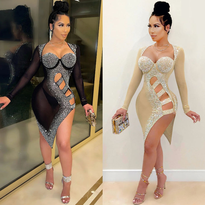 Dame Glamourøst Aftenkjole med funklerende strassapplikationer og raffinerede cut-out-detaljer Stilla