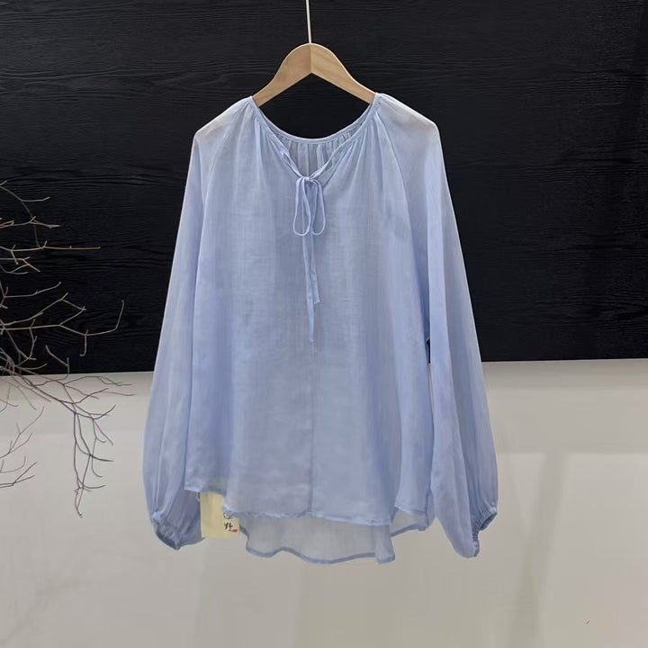 Femme Elegante Langærmet bluse med justerbar knude Stilla