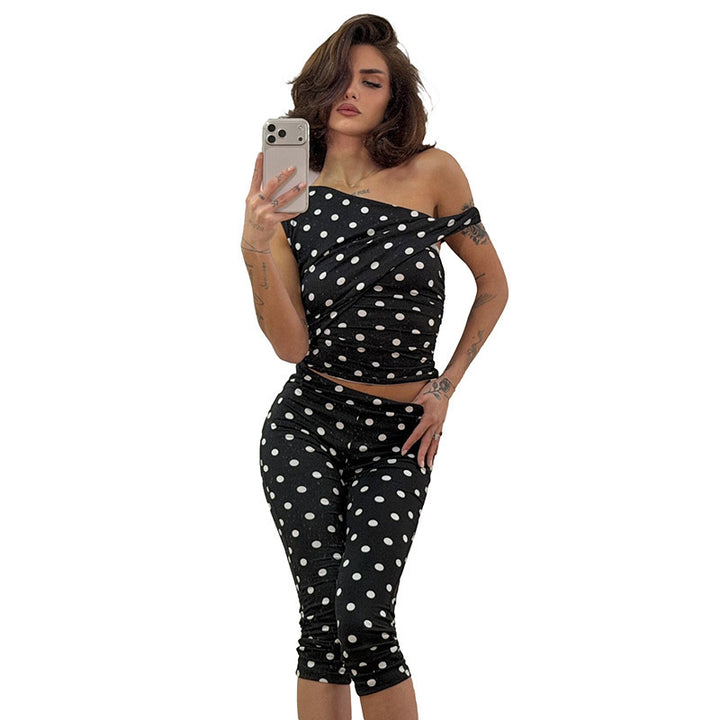 Damen sexy Polka-Dot Oberteil und Leggings Set Skovae