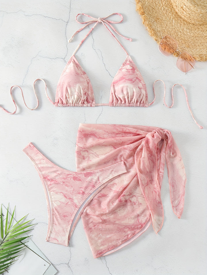 Dame Triangel-Bikini-Sæt med elegant Viklesarong Skovae