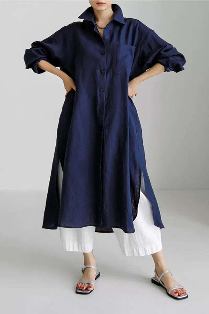 Dame lang linen skjortekjole Stilla