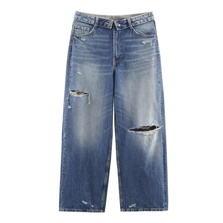 Dame højkvalitets Destroyed Jeans i en afslappet Baggy-stil med moderne accenter Skovae
