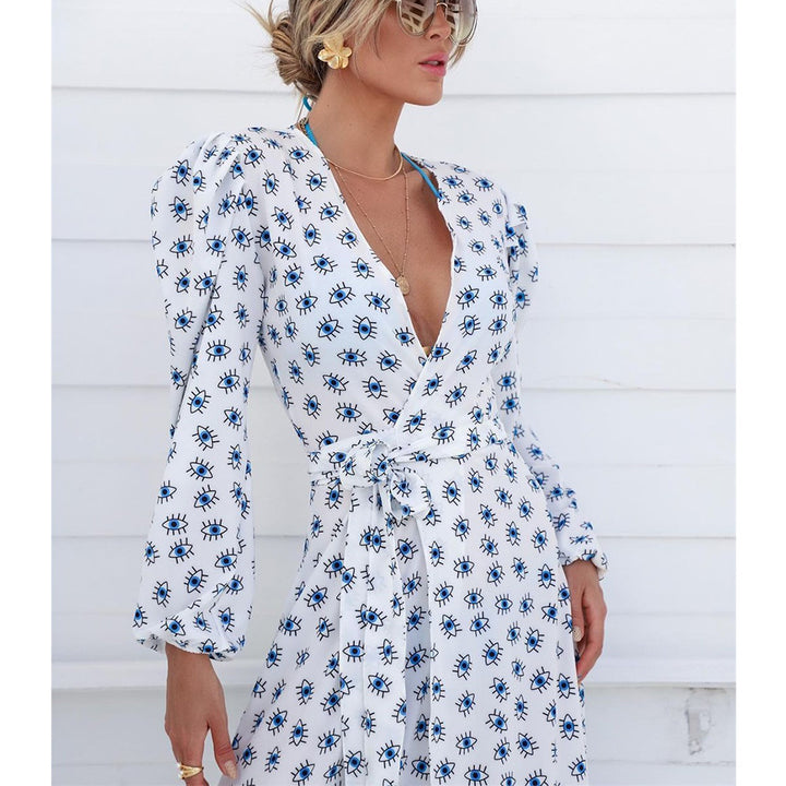 Dame Øjne-Print Flowy Maxi Kjole Stilla