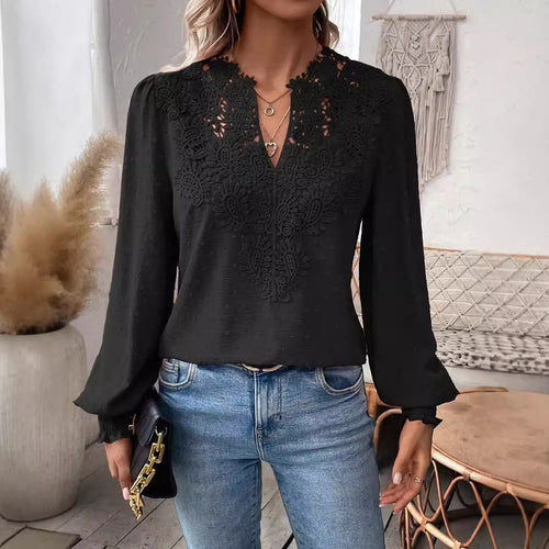 Dame elegant bluse med kunstneriske spidsudsmykninger Stilla