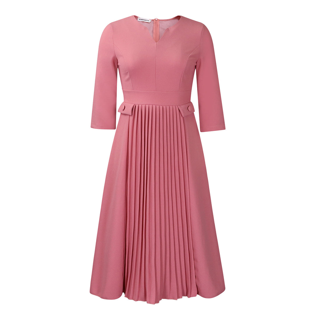 Dame Midi-kjole med elegant plissering og taljeaccenter Stilla