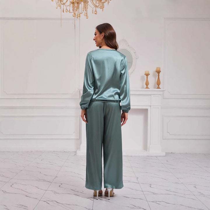 Dame Elegant Satin-Loungewear-Sæt med løs pasform Stilla