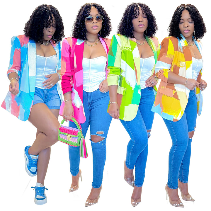 Dame Mode Blazer i Colorblock-design Stilla