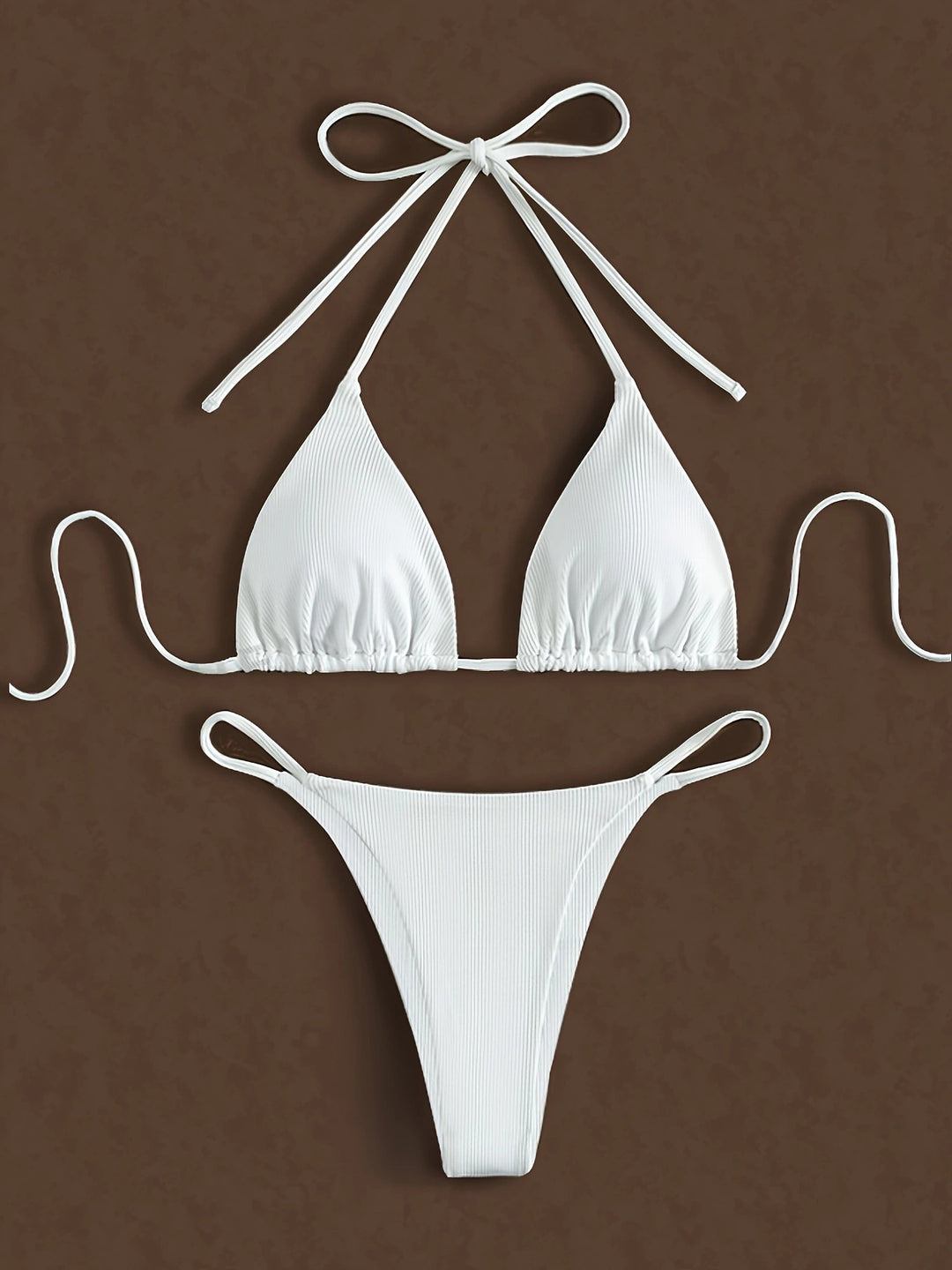 Dame Minimalistisk Ribben-Trekant-Bikini-Sæt Stilla