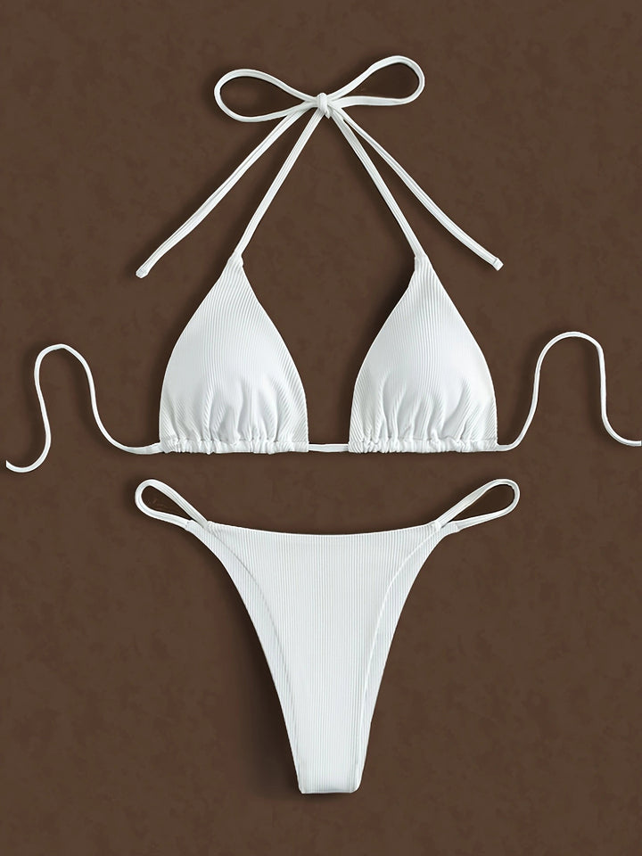 Dame Minimalistisk Ribben-Trekant-Bikini-Sæt Stilla