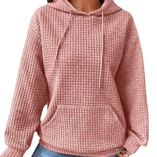Kvinder Vaffelstruktur Hoodie med Kængurulomme og Casual Fit Stilla