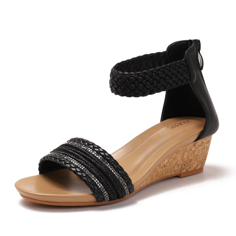 Dame wedge-sandaler med flettede remme og komfortabelt fodseng Stilla