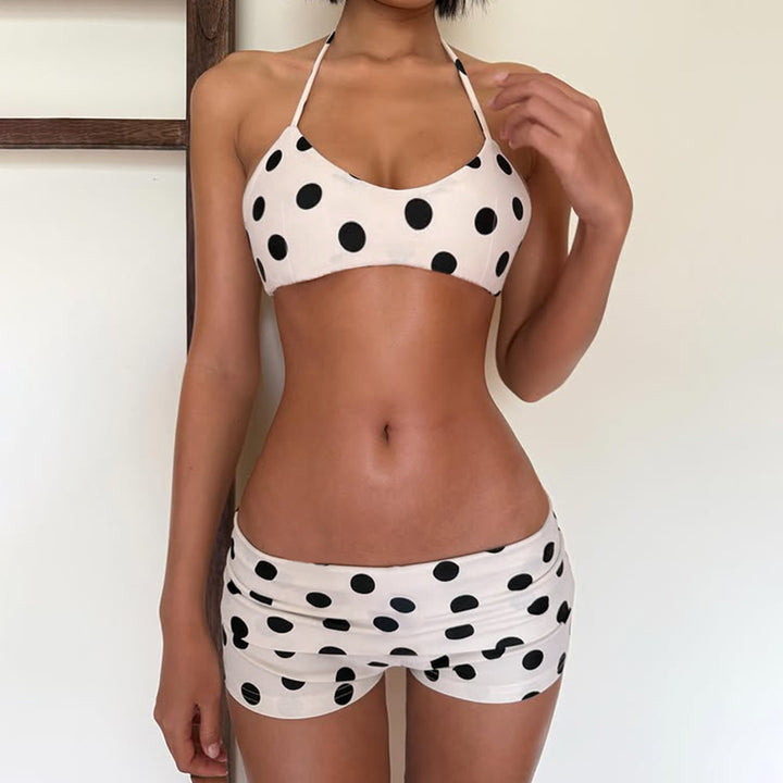 Dame bikini sæt med alsidige bindebånd og trendy prikket mønster Skovae