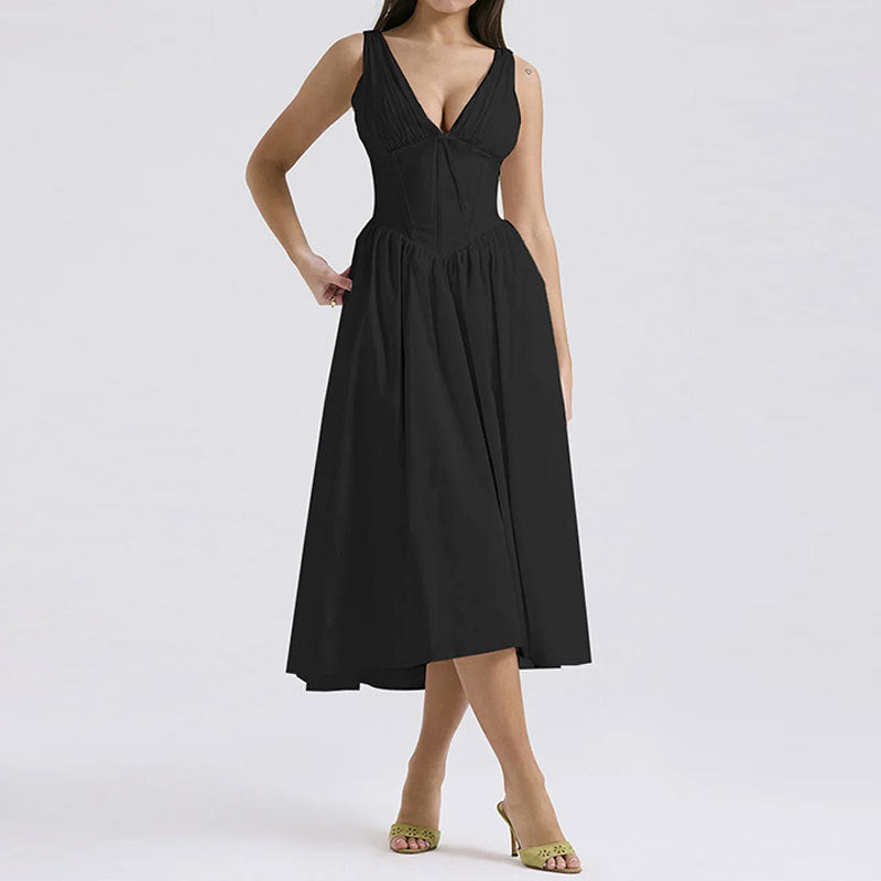 Dame wrap kjole med dyb V-udskæring og svingende skørt Stilla