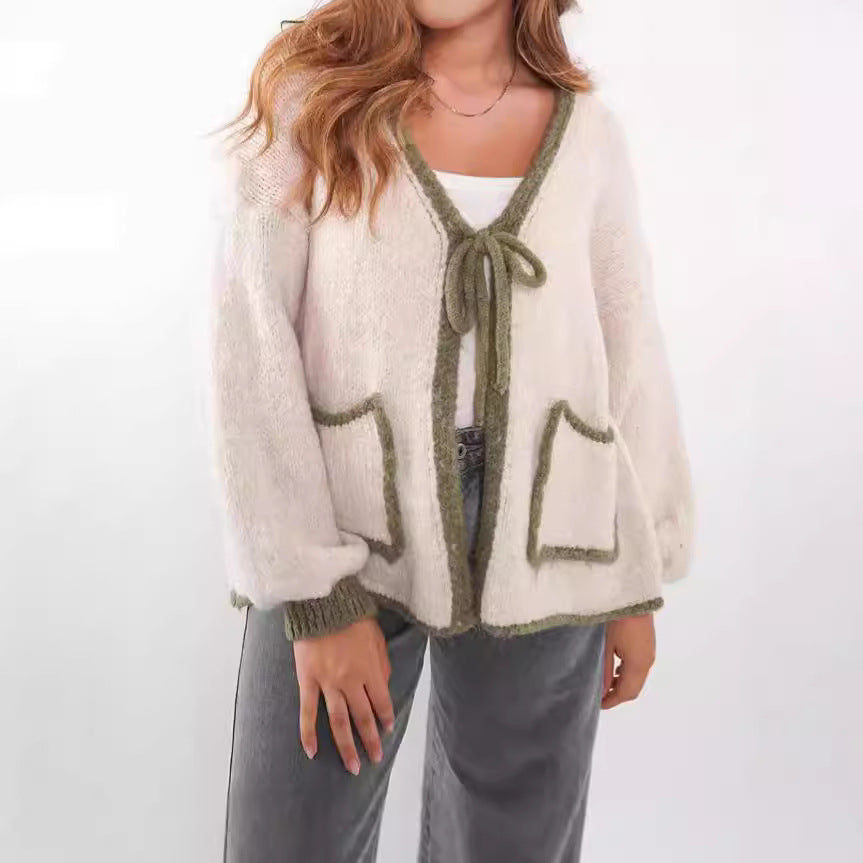Dame afslappet cardigan med legende snor og elegante lommer Stilla