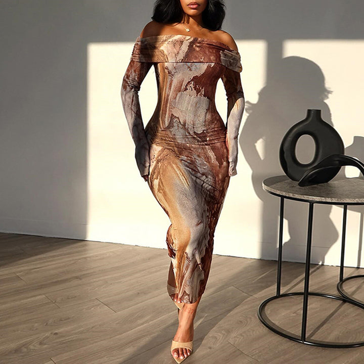 Kvinder Off-Shoulder abstrakt Midi Kjole Stilla